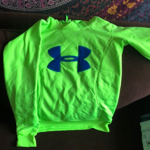 Neon Green/ blue Under Armour sweatshirt Semi-fit - Picture 1 of 4